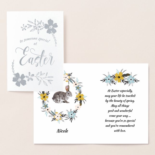 Cartão Metalizado Felz pascoa. Coelho da Páscoa (Exibição)