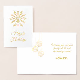 Cartão Metalizado Feriado Corporativo Elegante Snowflake Dourado