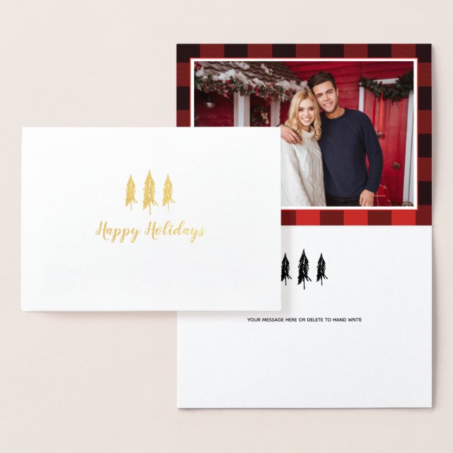 Cartão Metalizado Feriado do Padrão Flannel da Árvore Rustic Country (Exibição)