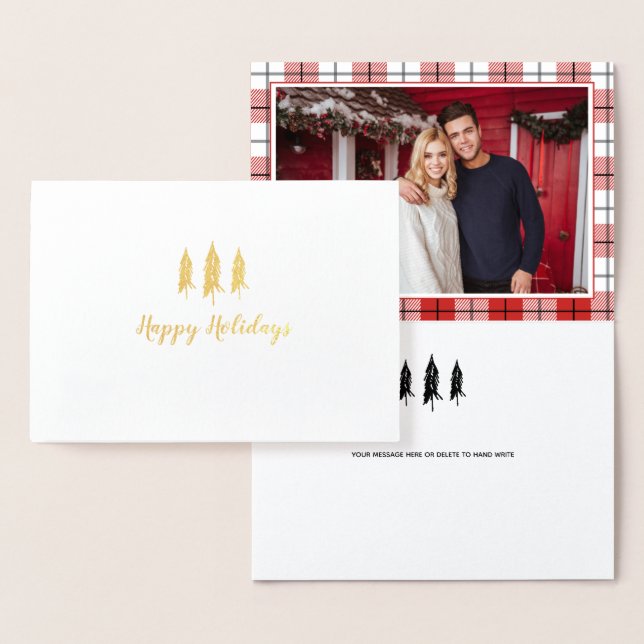 Cartão Metalizado Feriado do Padrão Flannel da Árvore Rustic Country (Exibição)
