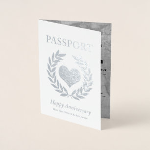 Cartão Metalizado Festa de Aniversário de Casamento Passaporte Prata