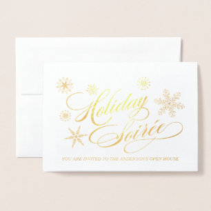 Cartão Metalizado Festa de Natal, Flocos de Neve Elegantes, Convidam