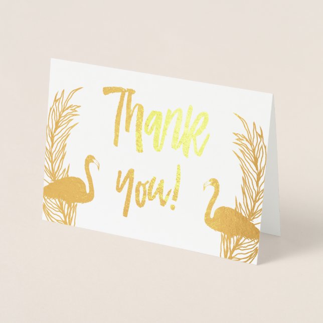 Cartão Metalizado Flamingos Gold Foil Obrigado (Frente)