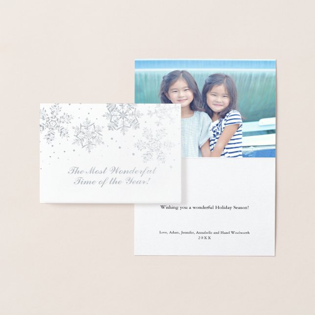 Cartão Metalizado Flocos de neve de inverno desenhados à mão | Natal (Exibição)