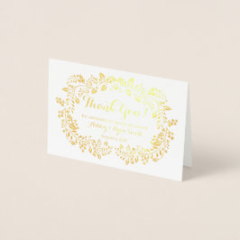 Cartão Metalizado Floral Real Gold Foil Casamento Foto Obrigado