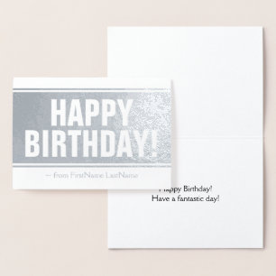 Cartão Metalizado Folha de Prata Simples "FELIZ ANIVERSÁRIO!" Cart