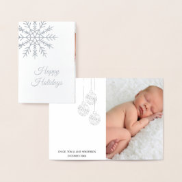 Cartão Metalizado Folha prateada de fotos com floco de neve elegante