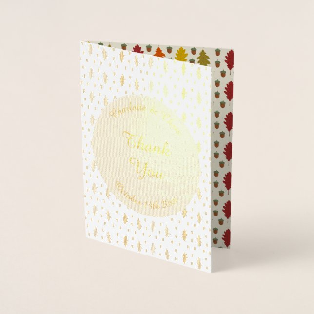 Cartão Metalizado Folhas de carvalho e Acorns Fall Autumn Wedsed (Frente)