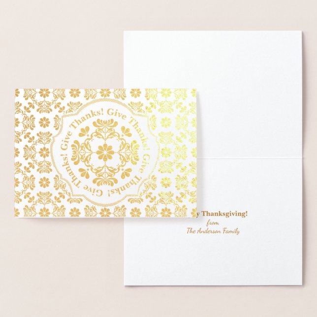 Cartão Metalizado Folk Art Chrysanthemum Personalizado Ação de Graça (Exibição)