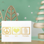 Cartão Metalizado Forense de Amor pela Paz Belo Dourado<br><div class="desc">Este belo cartão de Natal de cientista forense apresenta um sinal de paz,  coração e impressão digital em uma folha de ouro elegante. Personalize a dentro para seus amigos forenses. Cartões de excelente para um laboratório de ciência ou crime nesta temporada de férias.</div>