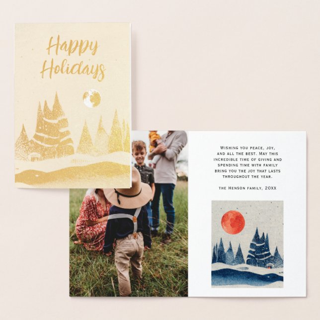 Cartão Metalizado Foto azul Marinho da Lua de inverno na paisagem (Exibição)