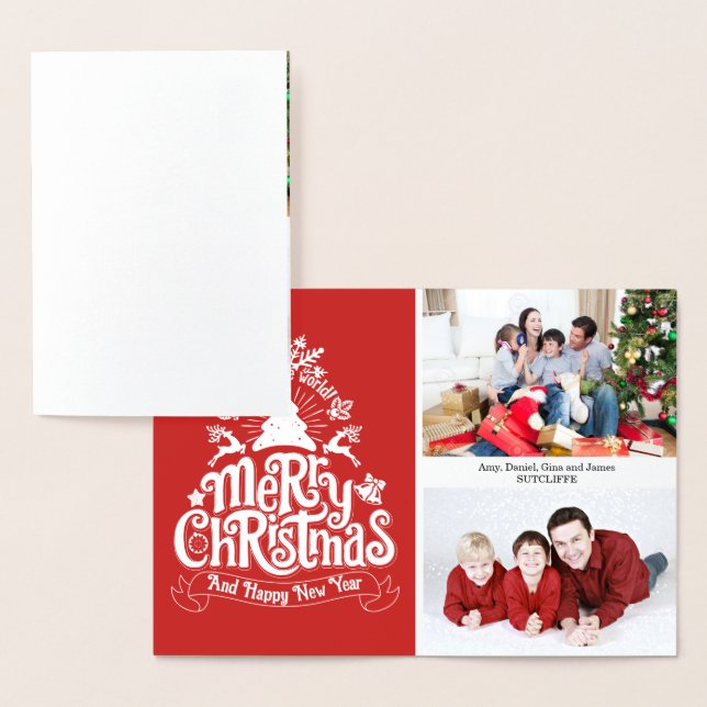 Cartão Metalizado Foto da família das cartas de Natal feliz (Exibição)