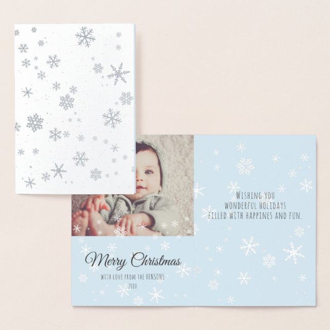 Cartão Metalizado Foto da Família de Mensagens de Flocos de Neve do  (Exibição)