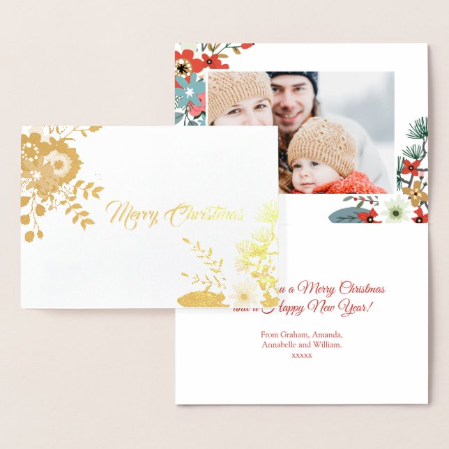 Cartão Metalizado Foto da Folhagem das Flores de Natal Modernas (Exibição)