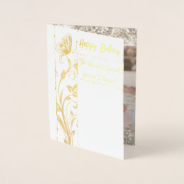 Cartão Metalizado Foto de Aniversário Dourada com Borboleta Espumant