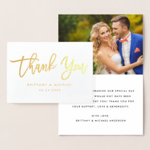 Cartão Metalizado Foto de casamento de agradecimento em letra de pin