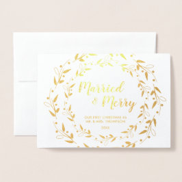 Cartão Metalizado Foto de Casamento de Natal Casado e Feliz