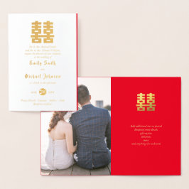 Cartão Metalizado FOTO DE FUL Dourado Felicidade Chinesa Casamento V