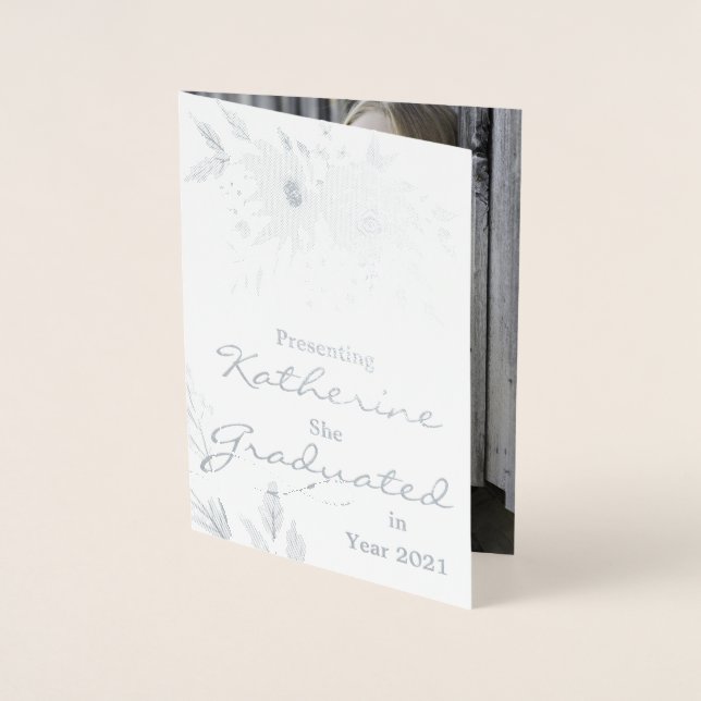 Cartão Metalizado Foto de Graduação Azul Claro Por Aquarela Elegante (Frente)