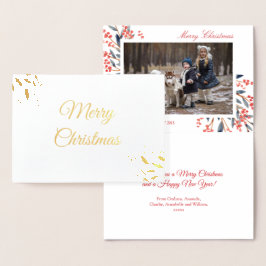 Cartão Metalizado Foto de Natal do Red Berry Foliage