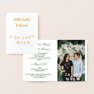 Cartão Metalizado Foto de noivado casal flores branco engraçado