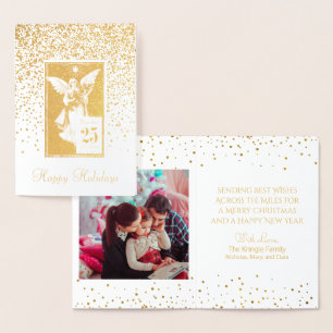 Cartão Metalizado Foto do anjo do natal vintage boas festas