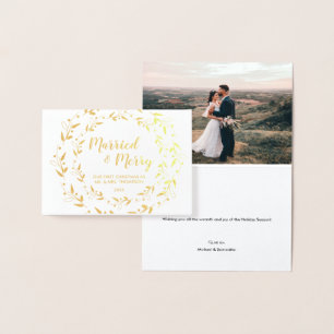 Cartão Metalizado Foto do casamento da primeira Feliz de Natal