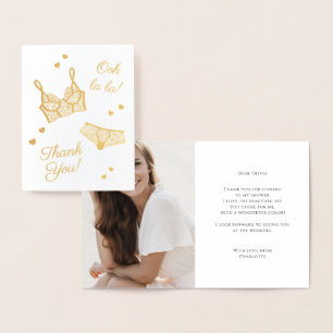 Cartão Metalizado Foto do Chá de panela de lingerie Obrigado