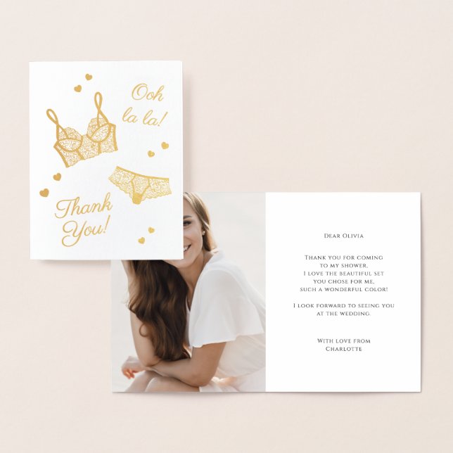 Cartão Metalizado Foto do Chá de panela de lingerie Obrigado (Exibição)