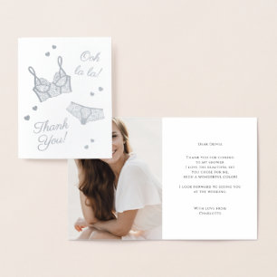 Cartão Metalizado Foto do Chá de panela de lingerie Obrigado