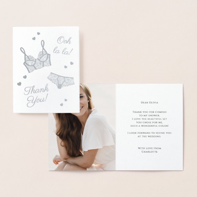 Cartão Metalizado Foto do Chá de panela de lingerie Obrigado (Exibição)