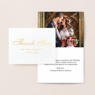 Cartão Metalizado Foto Elegante De Casamento Obrigado Observação D