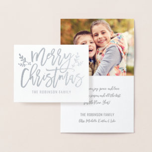 Cartão Metalizado Foto em Letra Manual de Natal Prata