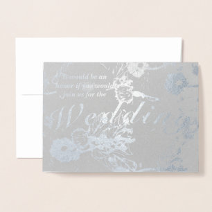Cartão Metalizado Foto Floral Silver Foil Casamento Cerimônia Foil C