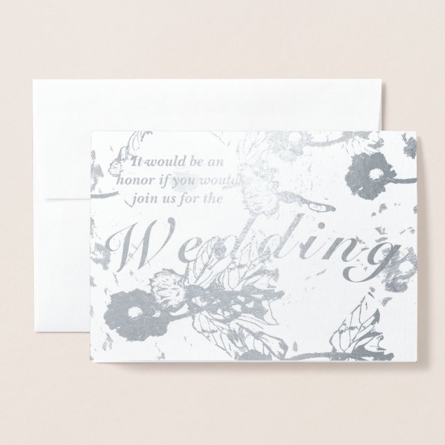 Cartão Metalizado Foto Floral Silver Foil Casamento Cerimônia Foil C (Frente com envelope)