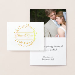 Cartão Metalizado Foto Gold Foil Leaf Wreath Casamento Obrigado