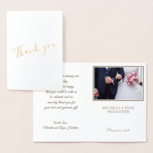 Cartão Metalizado Foto Mensagem Elegante Obrigado Foto de Casamento