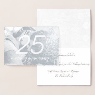 Cartão Metalizado Foto personalizada do Silver no 25 Feliz