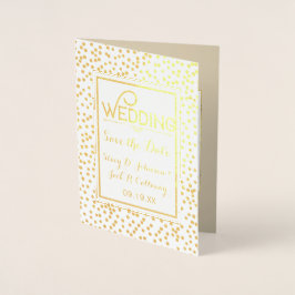 Cartão Metalizado Foto: Salvar a data Dourada Tipografia Confetti