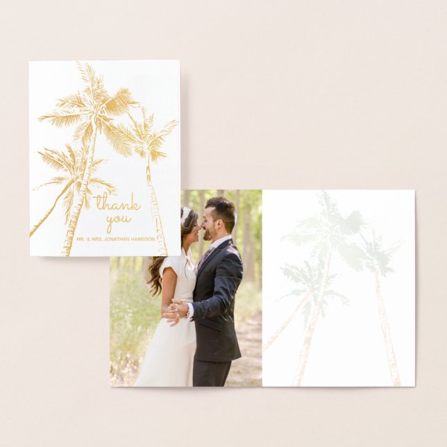 Cartão Metalizado Foto Tropical Palm Trees Beach Modern Obrigado (Exibição)