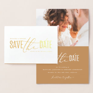 Cartão Metalizado Fotos modernas elegantes salvam a data