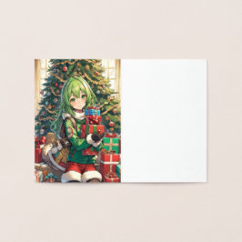 Cartão Metalizado Garota de anime Natal