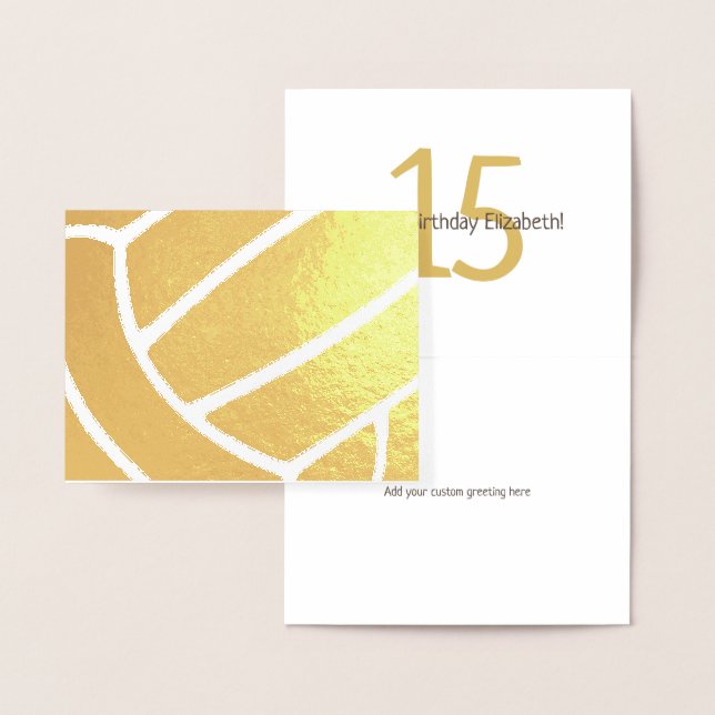 Cartão Metalizado Girl's volleyball happy birthday gold foil card (Display)
