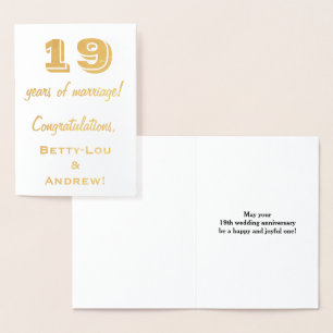 Cartão Metalizado Gold Foil 19º Aniversário de Casamento + Nomes Per