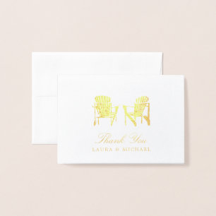 Cartão Metalizado Gold Foil Adirondack Beach Chairs   Casamento