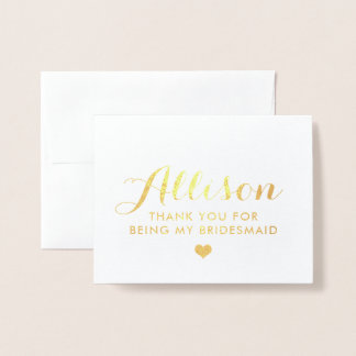 Cartão Metalizado Gold Foil Bridesmaid Obrigado | Placa Bridesmaid