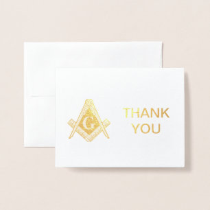 Cartão Metalizado Gold Foil Masonic Freemasonry Obrigado