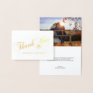 Cartão Metalizado Gold Foil, OBRIGADO, Coração de Casamento   FOTO