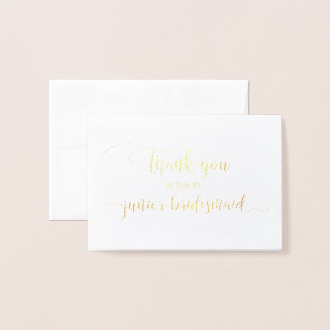 Cartão Metalizado Gold Foil Obrigado Júnior Bridesmaid Obrigado (Frente com Envelope)