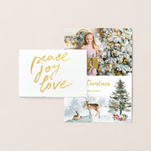 Cartão Metalizado Gold Foil Peace Joy Love Woodland Foto de Natal